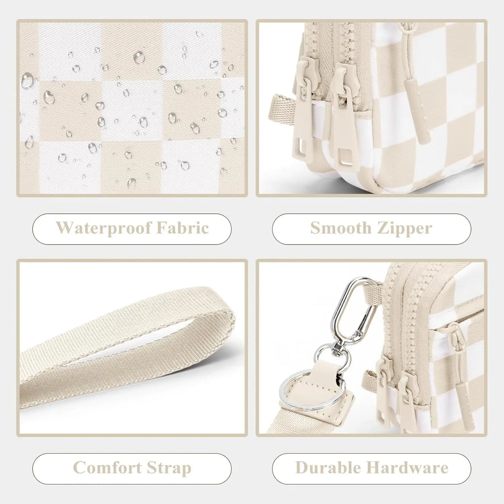 Checkered Wristlet Wallets for Women with ID Window Small Nylon Crossbody Bum Bag Cute Wristlet Purse with 4 Zippers