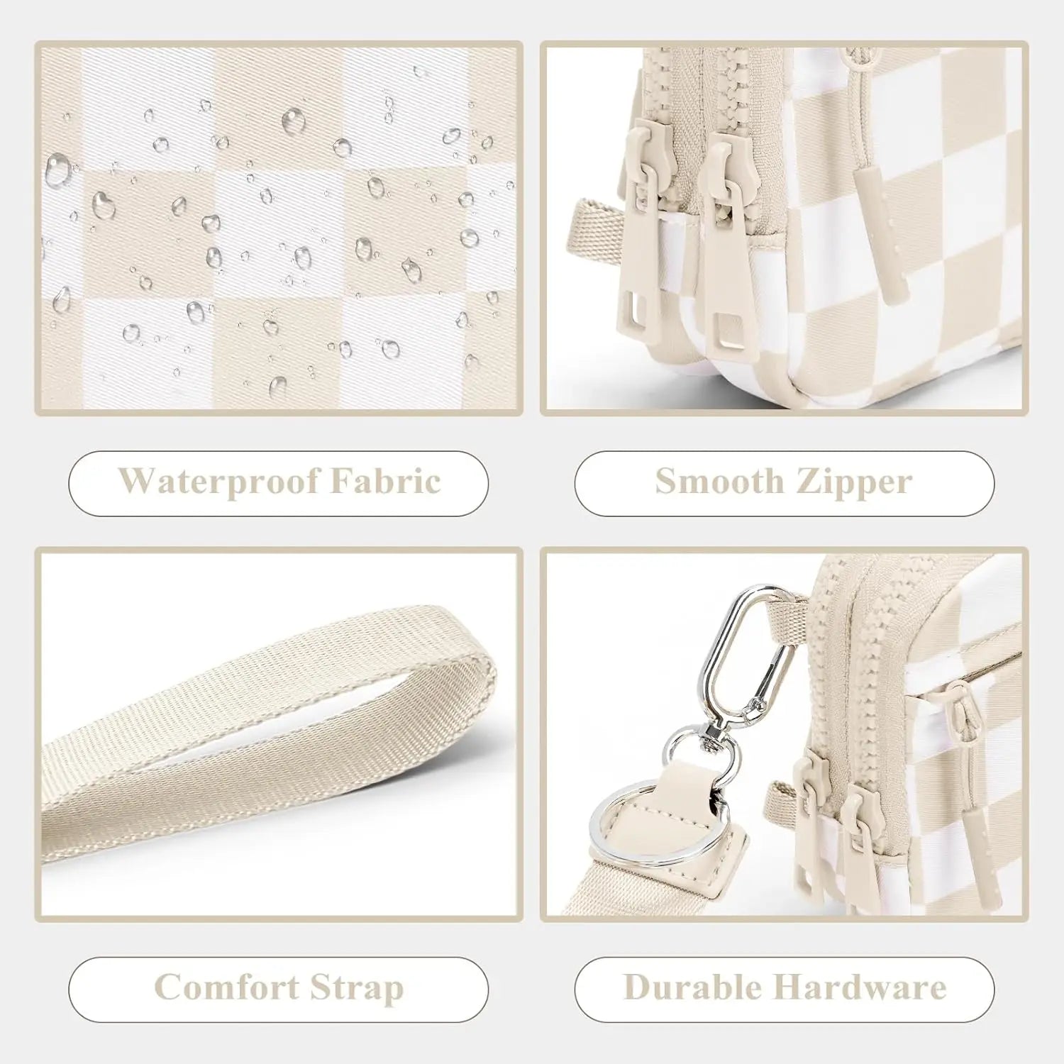 Checkered Wristlet Wallets for Women with ID Window Small Nylon Crossbody Bum Bag Cute Wristlet Purse with 4 Zippers