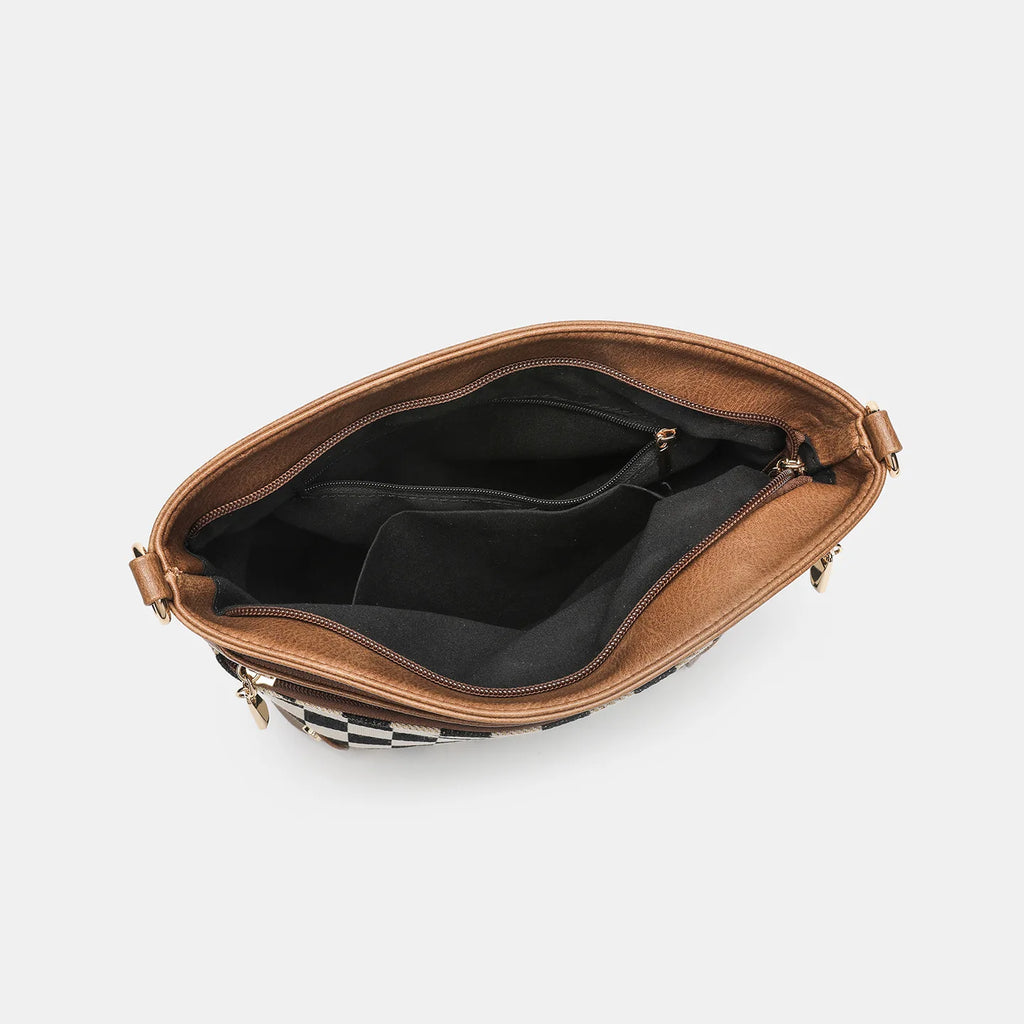 Trendy Versatile Checkered Crossbody Waist Bag Adjustable Shoulder Strap Fashionable Bag for Daily Use PU Material Medium Size