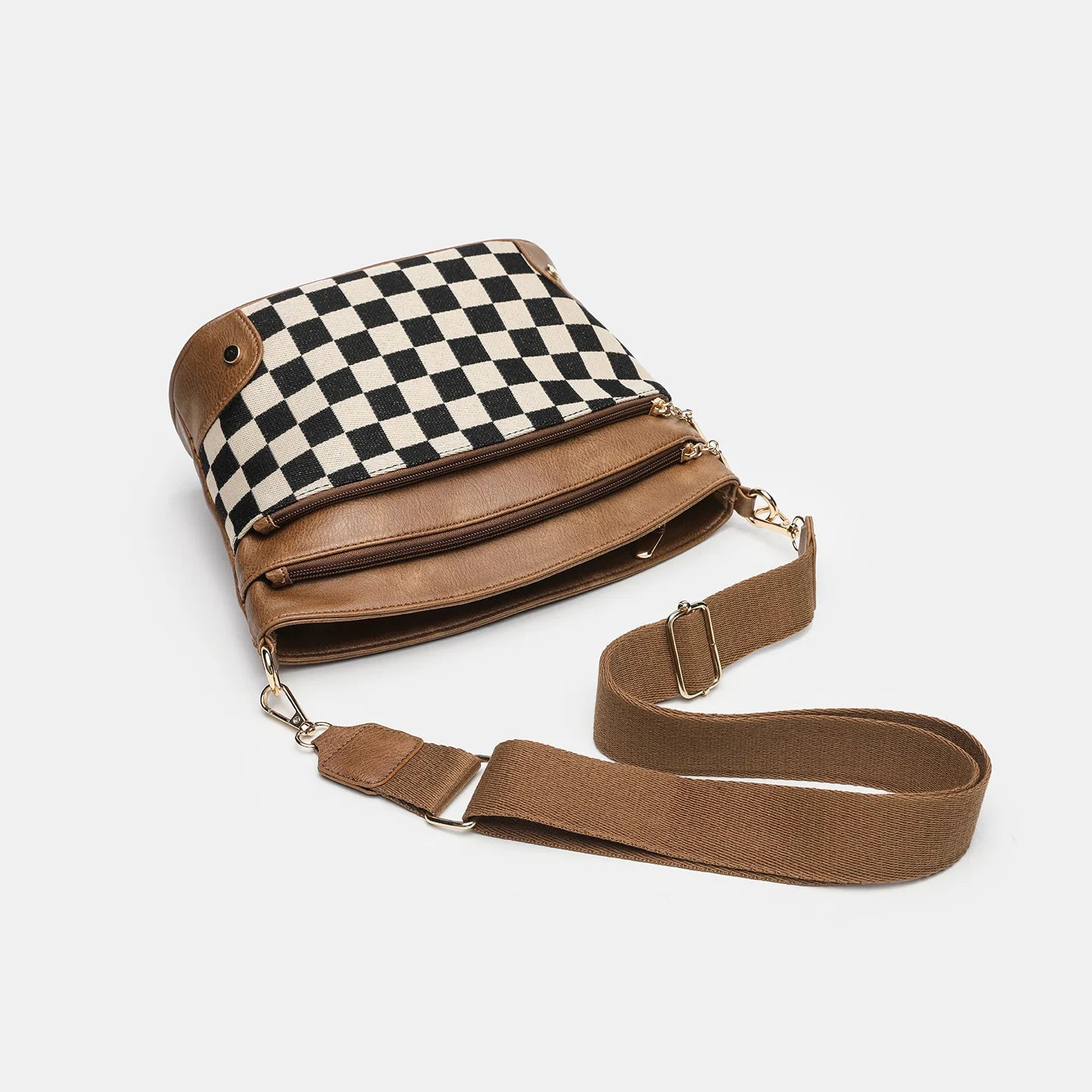 Trendy Versatile Checkered Crossbody Waist Bag Adjustable Shoulder Strap Fashionable Bag for Daily Use PU Material Medium Size