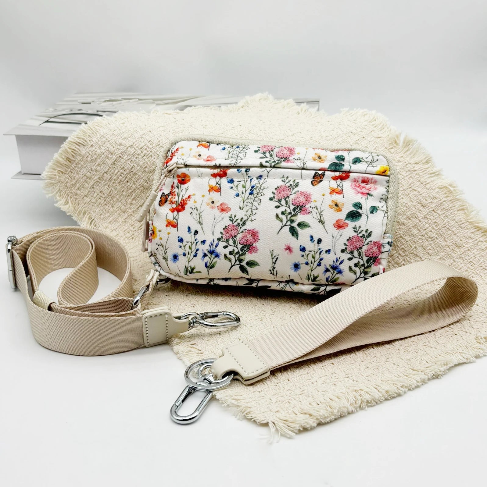 Checkered Wristlet Wallets for Women with ID Window Small Nylon Crossbody Bum Bag Cute Wristlet Purse with 4 Zippers