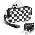 Checkered Wristlet Wallets for Women with ID Window Small Nylon Crossbody Bum Bag Cute Wristlet Purse with 4 Zippers