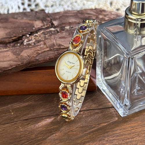 New Arrival TikTok Diamond Embedded Oval Shape Miniature Retro Rainbow Luxury Watch Elegant Compact Design Direct Sale