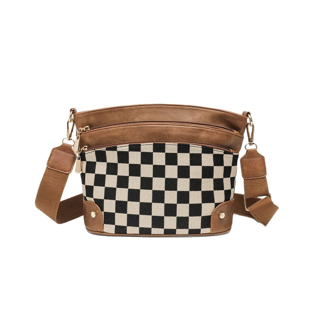 Trendy Versatile Checkered Crossbody Waist Bag Adjustable Shoulder Strap Fashionable Bag for Daily Use PU Material Medium Size