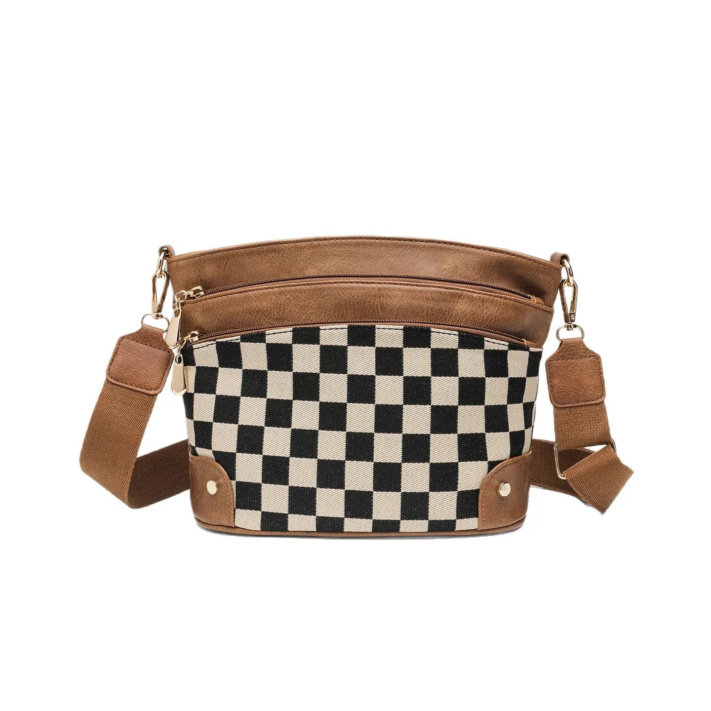 Trendy Versatile Checkered Crossbody Waist Bag Adjustable Shoulder Strap Fashionable Bag for Daily Use PU Material Medium Size