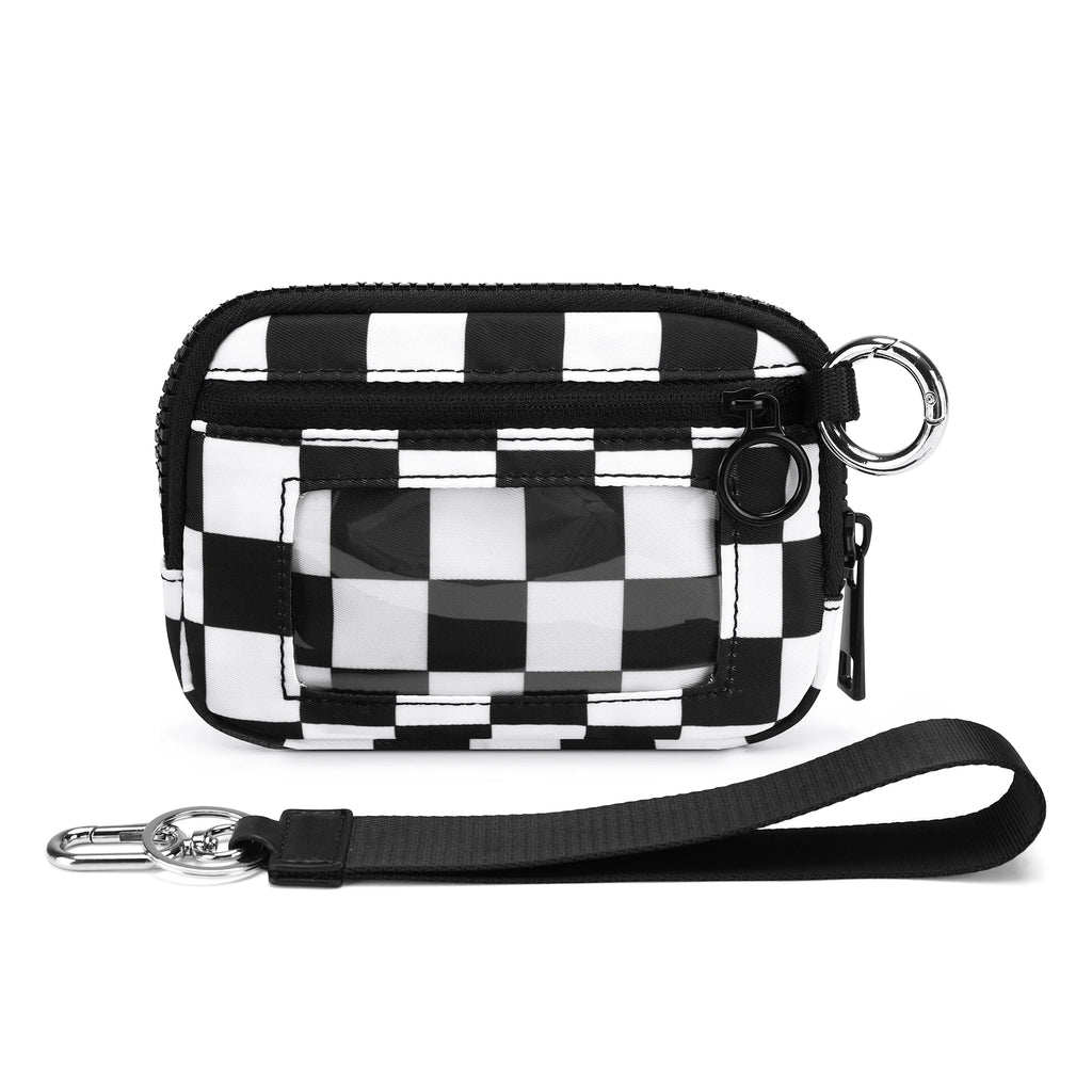 Women's Keychain Wallet The Iris Wallet Zip Waterproof Nylon Card Wallet Pouch Wristlet Zip Card Case with Clear ID Window