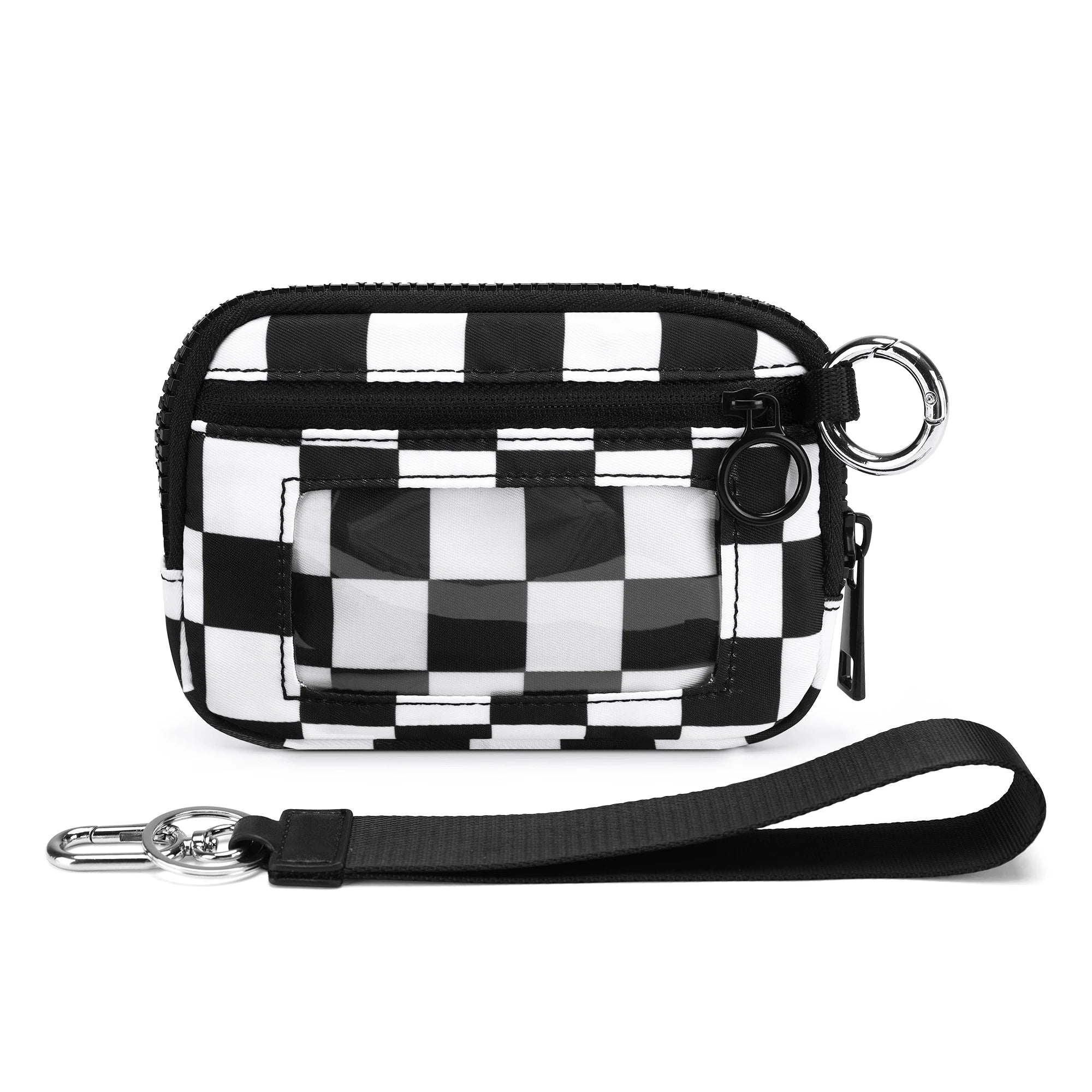 Women's Keychain Wallet The Iris Wallet Zip Waterproof Nylon Card Wallet Pouch Wristlet Zip Card Case with Clear ID Window