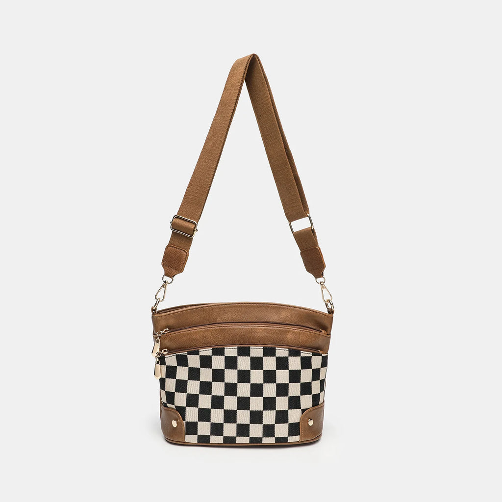 Trendy Versatile Checkered Crossbody Waist Bag Adjustable Shoulder Strap Fashionable Bag for Daily Use PU Material Medium Size