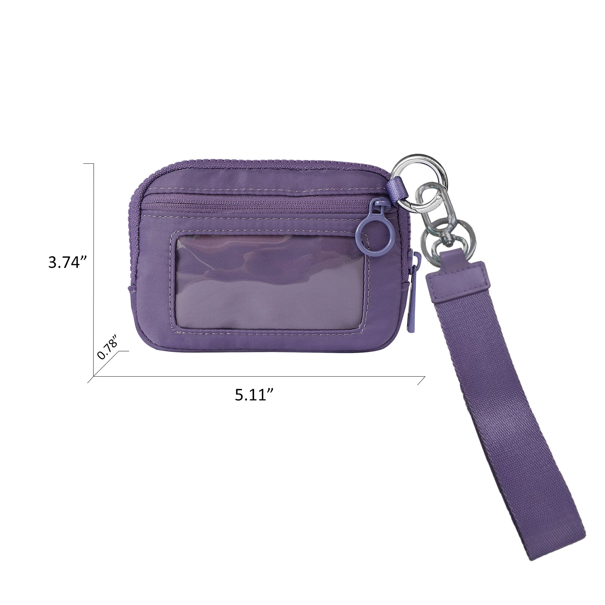 Women's Keychain Wallet The Iris Wallet Zip Waterproof Nylon Card Wallet Pouch Wristlet Zip Card Case with Clear ID Window