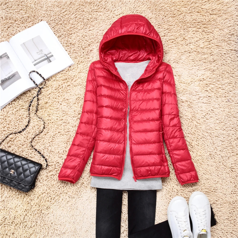 Women Puffer Jacket 15 Colors Plus Size 5XL 6XL 7XL 2025 New Spring Autumn Female Ultra Lightweight Packable Hooded Down Coats