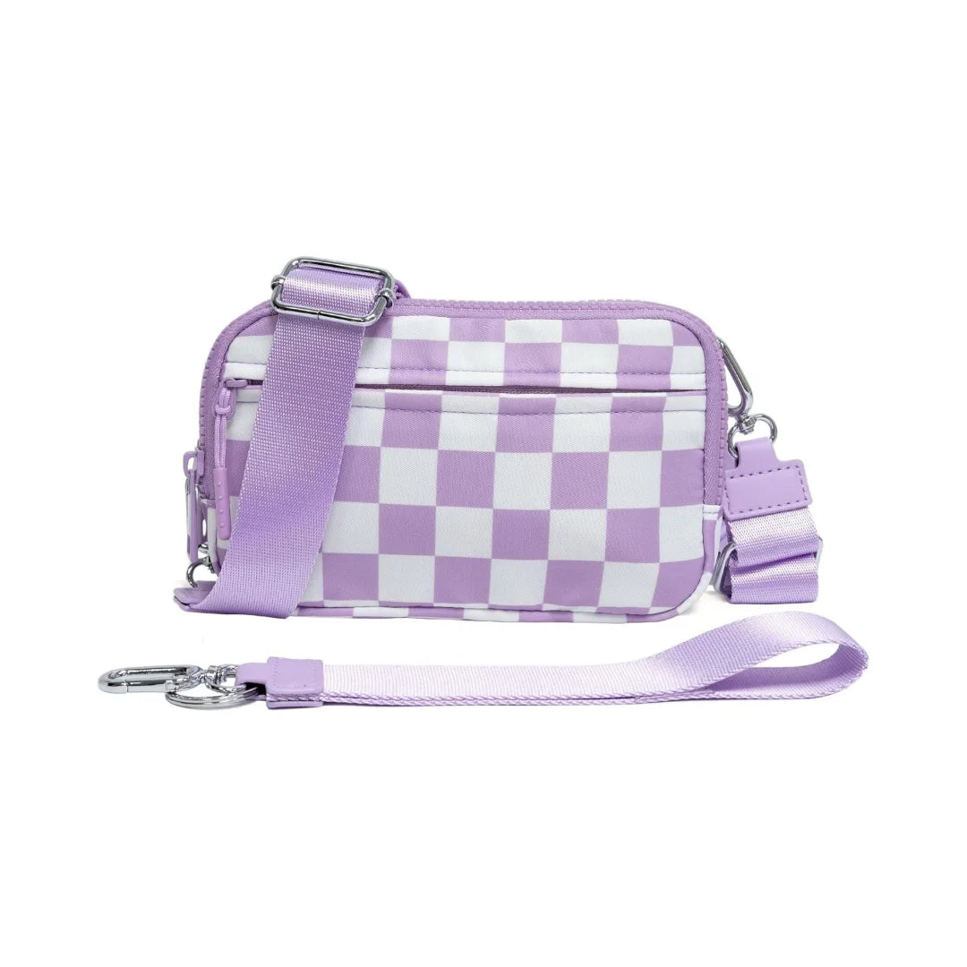 Checkered Wristlet Wallets for Women with ID Window Small Nylon Crossbody Bum Bag Cute Wristlet Purse with 4 Zippers