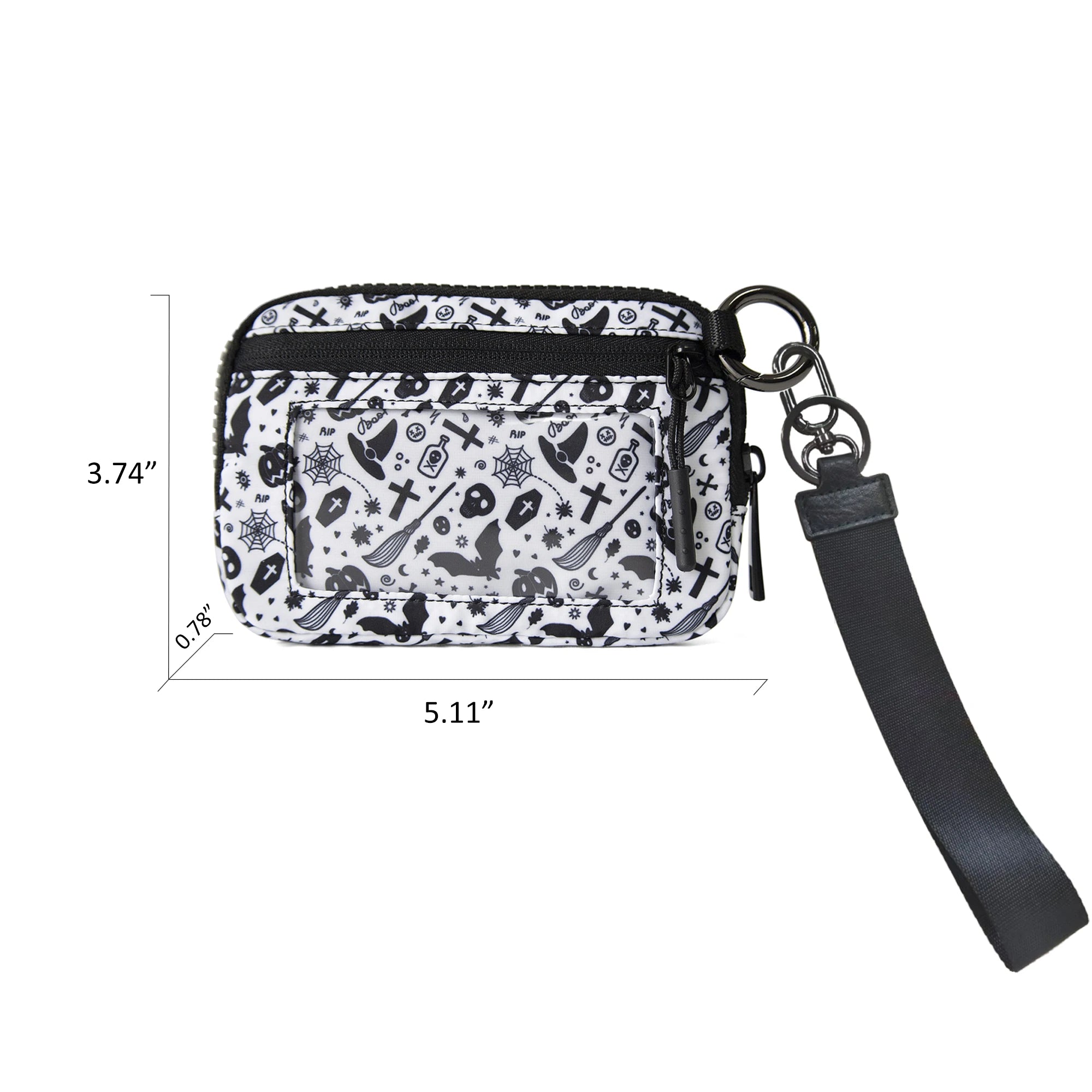 Women's Keychain Wallet The Iris Wallet Zip Waterproof Nylon Card Wallet Pouch Wristlet Zip Card Case with Clear ID Window