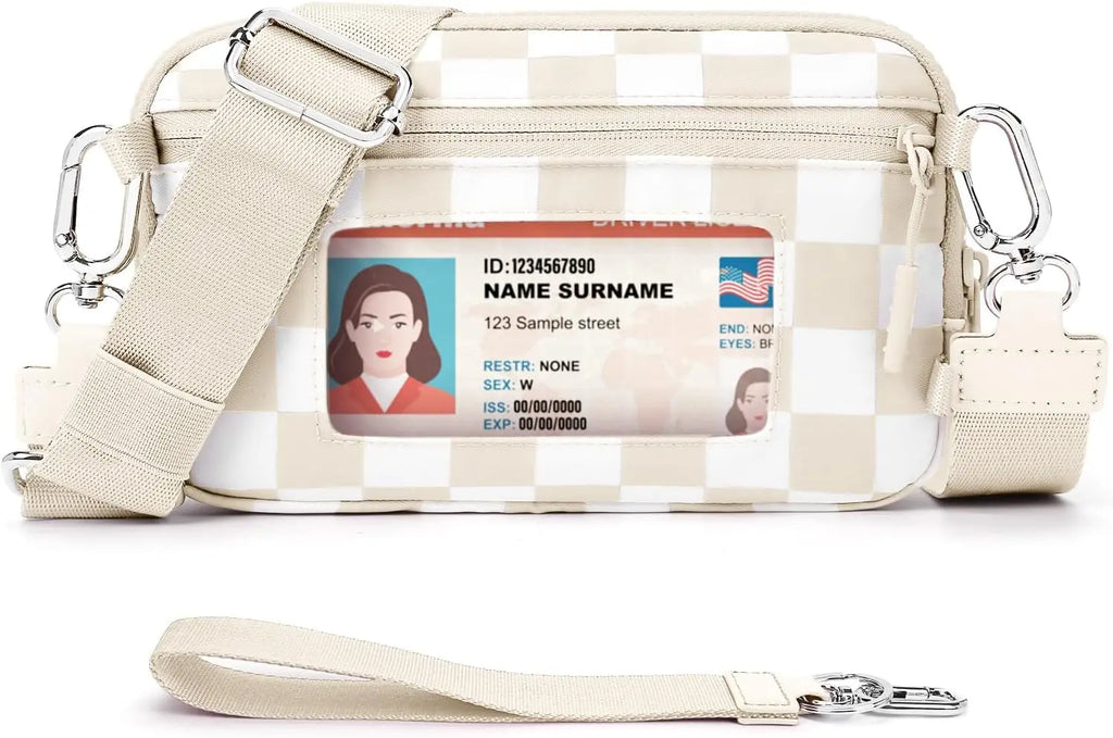 Checkered Wristlet Wallets for Women with ID Window Small Nylon Crossbody Bum Bag Cute Wristlet Purse with 4 Zippers