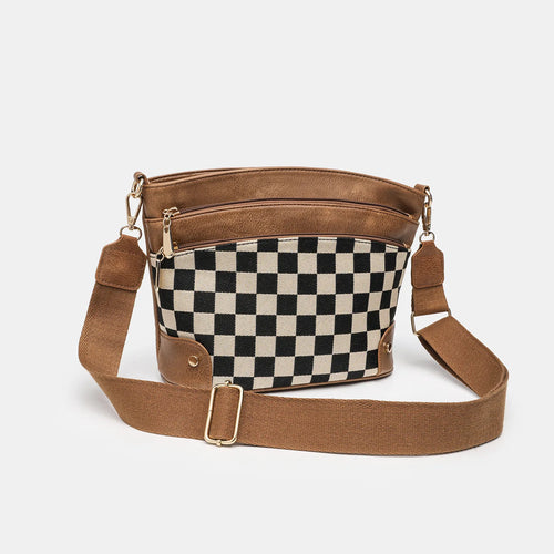 Trendy Versatile Checkered Crossbody Waist Bag Adjustable Shoulder Strap Fashionable Bag for Daily Use PU Material Medium Size