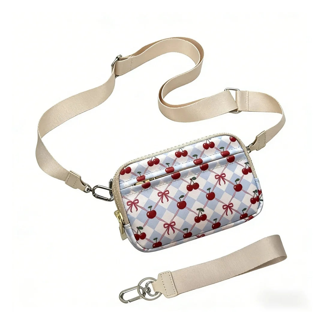 Checkered Wristlet Wallets for Women with ID Window Small Nylon Crossbody Bum Bag Cute Wristlet Purse with 4 Zippers